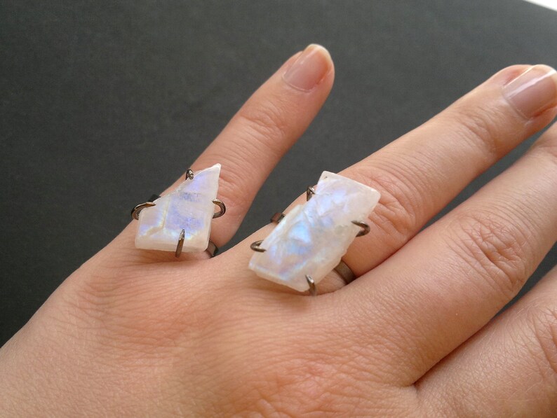 Moonstone Ring Moonstone Jewelry Blue Moonstone Ring Stone Ring Gemstone Ring Gemstone Jewelry Adjusable Ring Black Ring Rainbow Moonstone