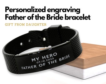 Father of the bride gift from daughter, Engraved bracelet for father of the bride, Personalized engraved bracelet men, Shark mesh bracelet