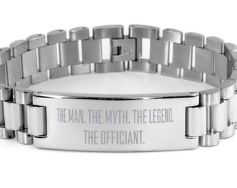 Gift for officiant, The man the myth the legend the officiant gift, Engraved stainless steel bracelet, gifts for officiant, silver tone