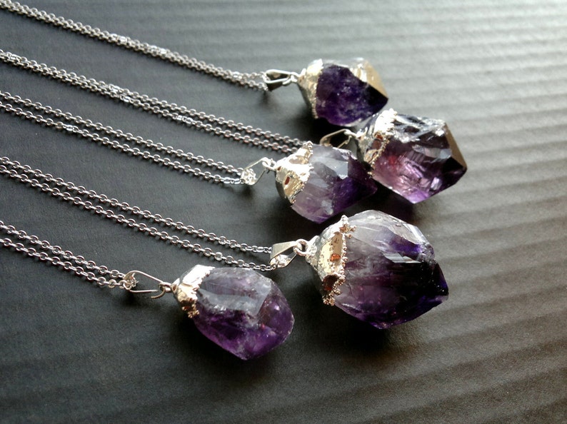 Amethyst Necklace Amethyst Pendant Silver Dipped Crystal Rough | Etsy