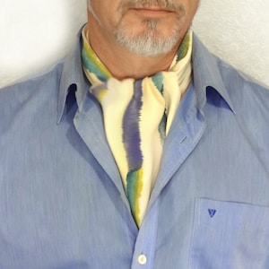 Ascot scarf for men women Fashion silk cravat Beige Colorful strips Double face Unisex Wedding Groom Father Gift for him her