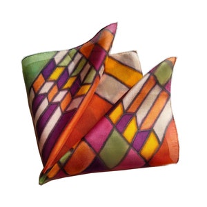 Silk handkerchief colorful Hand painted multicolor unique pocket square Suit hankie Gift women men Birthday mother wife