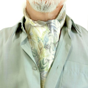 Mens scarf Ascot Satin cravat Ivory Light floral Wedding Necktie formal Informal neckerchief Neck Tie Classic Style Gift father