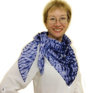 Hand dyed large square cotton scarf shibori Men women Unisex Head neck wrap shawl Blue white tie dye Wild rag Gift any season birthday
