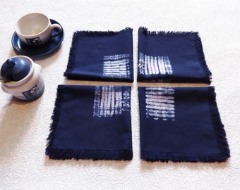 Handgemaakte stoffen servetten set van 4 handgeverfd katoen herbruikbaar blauw witte tie-dye shibori-placemats BBQ-tafellinnen dinerservet Tafelblad