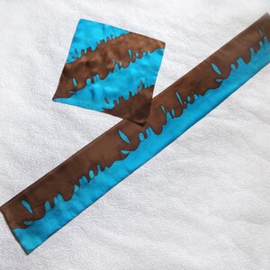 Custom Mens silk ascot scarf and pocket square matching set Hand painted Personalized Cravat handkerchief Informal necktie Birthday 50 Tie