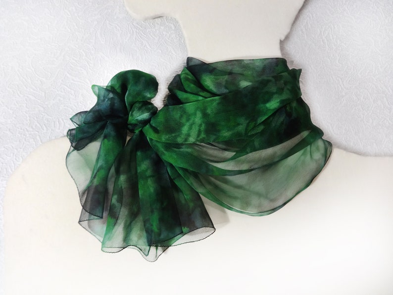 Emerald Green Silk Scarf Hand Painted Custom Hand Dyed Chiffon - Etsy