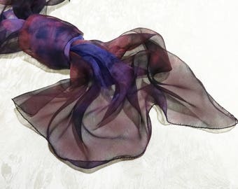 Mini silk scarf Chiffon Hand dyed Wrist bracelet Purse band Ponytail holder small scarflette Purple lavender hand painted hair tie wrap