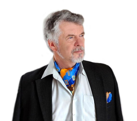 Mens Hand Painted Silk Ascot Day Cravat Bright Shirt Scarf Handkerchief Matching Set Blue Brown Yellow Informal Necktie Tie Pocket Square Etsy