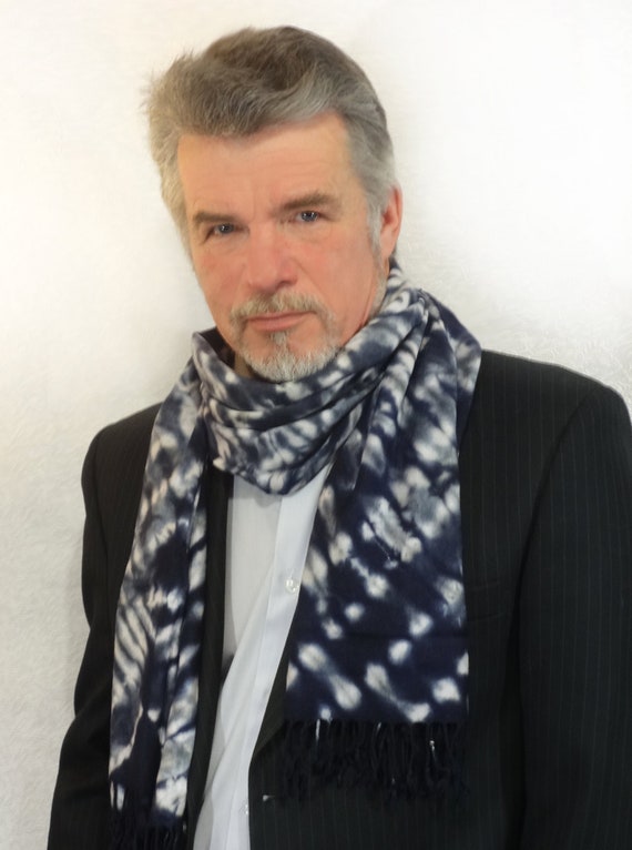Large Warm Scarf For Mens Or Womens Blue White Tie Dye Hand Etsy