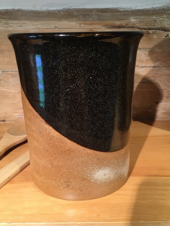 Stoneware Spoon Crock Wine Chiller in Petes Black and Earthtone glazes