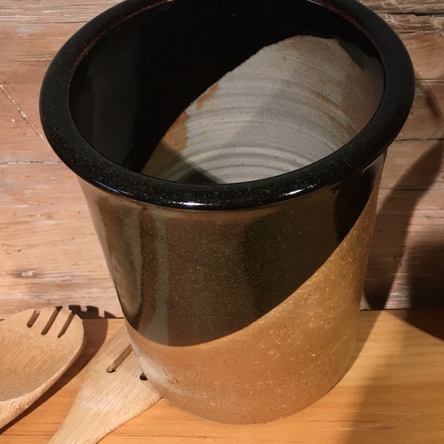 Stoneware Spoon Crock Wine Chiller in Petes Black and Earthtone glazes