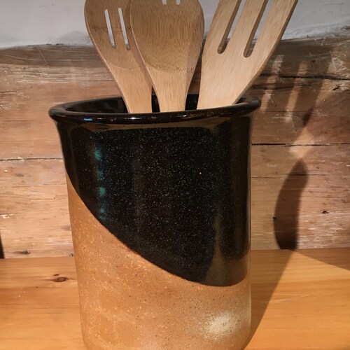 Stoneware Spoon Crock Wine Chiller in Petes Black and Earthtone glazes