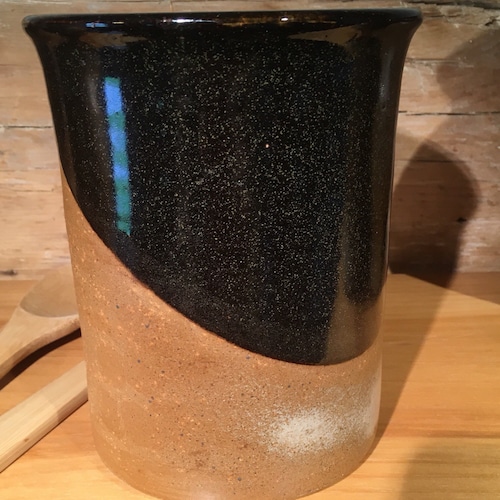 Stoneware Spoon Crock Wine Chiller in Petes Black and Earthtone glazes