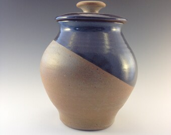 Stoneware Pottery Cannister Jar Blue and Earthtone glaze Cookie jar, urn