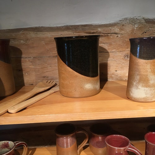 Stoneware Spoon Crock Wine Chiller in Petes Black and Earthtone glazes