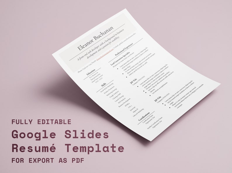 Classic Google Slides Resume Template PDF Export Google | Etsy
