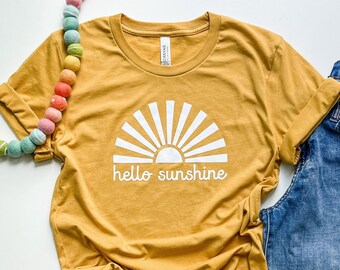 MARKED DOWN - Hello Sunshine - unisex tee - heather mustard - bella + canvas