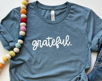 MARKED DOWN - Grateful - unisex tee - heather slate - bella + canvas - Just Add Sunshine