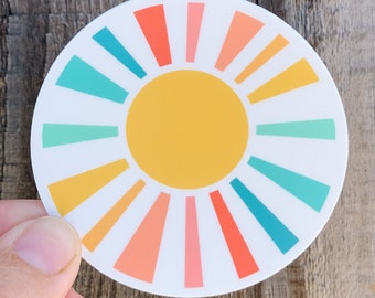 Colorfully Happy Sunshine vinyl sticker in rainbow colors - water bottle sticker - laptop sticker - planner sticker