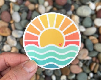 Sunshine + Waves vinyl sticker - water bottle sticker - laptop sticker - planner sticker