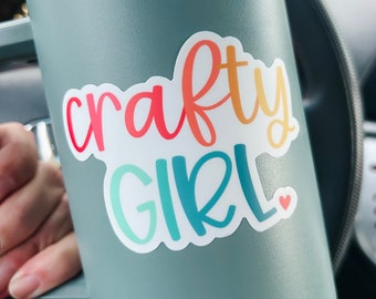 Crafty Girl die cut vinyl sticker in rainbow lettering - water bottle sticker - laptop sticker - planner sticker