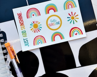 Sunshine and Rainbows sticker sheet - Just Add Sunshine - waterproof sticker sheet - water bottle sticker - laptop sticker - planner sticker