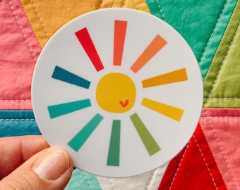 Sunshine - rainbow + heart vinyl sticker - water bottle sticker - laptop sticker - planner sticker