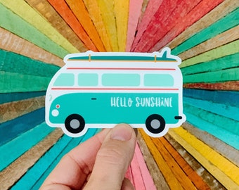 Hello Sunshine surf bus - clear background - vinyl sticker - water bottle sticker - laptop sticker - planner sticker