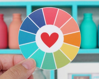 Color wheel and heart vinyl sticker - water bottle sticker - laptop sticker - bumper sticker