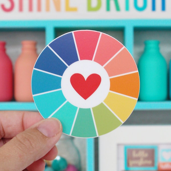 Color wheel and heart vinyl sticker - water bottle sticker - laptop sticker - bumper sticker