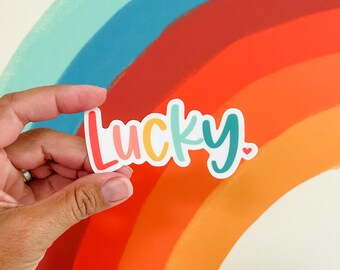 Lucky Vinyl Sticker: Rainbow Colors, Water Bottle, Laptop