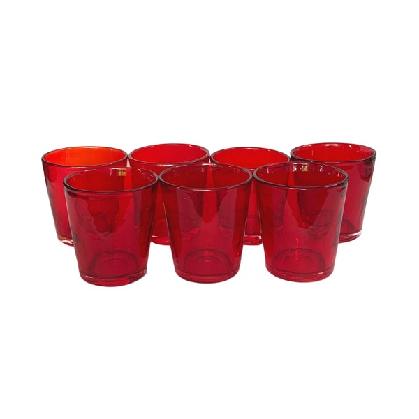 Vintage Red Colored Water Rocks Cocktail Glasses, Set of 7