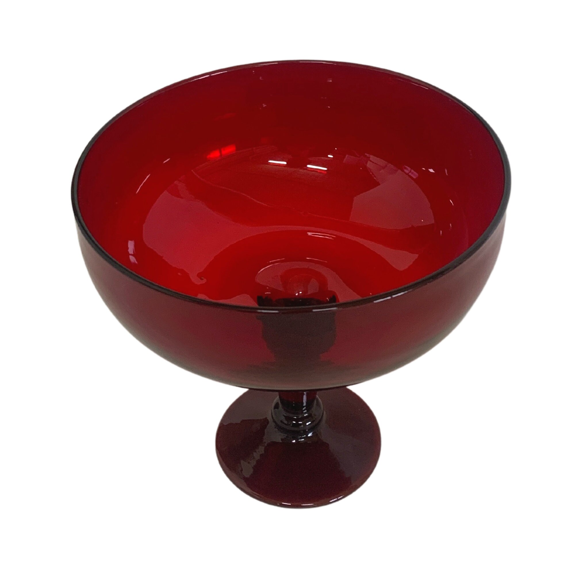 Vintage Red Glass Footed Bowl Centerpiece Etsy
