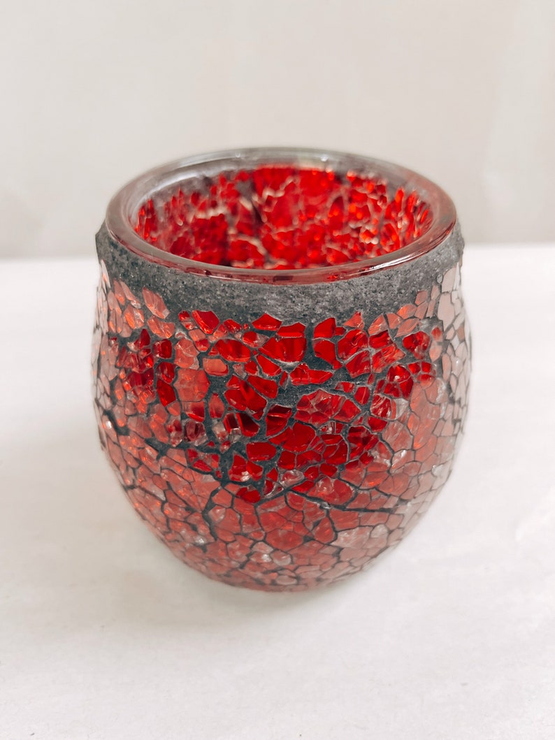 Red Glass Mosaic Candle Holder / Vintage Short Vase Etsy