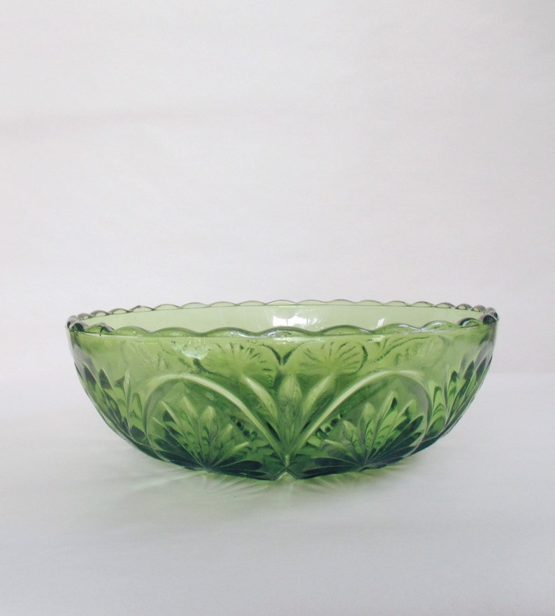 Vintage Green Cut Glass Bowl Etsy