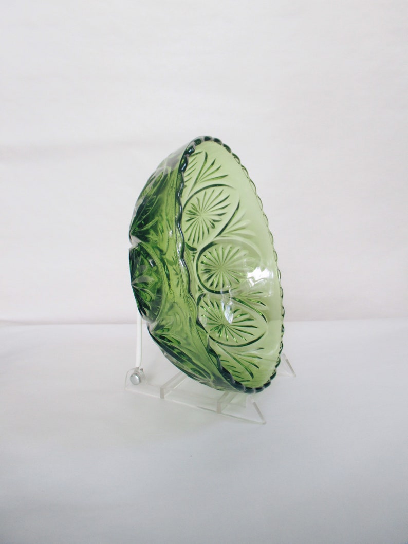Vintage Green Cut Glass Bowl Etsy