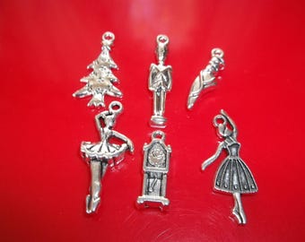 6 NUTCRACKER BALLET CHARMS Antique Silver Charm Collection