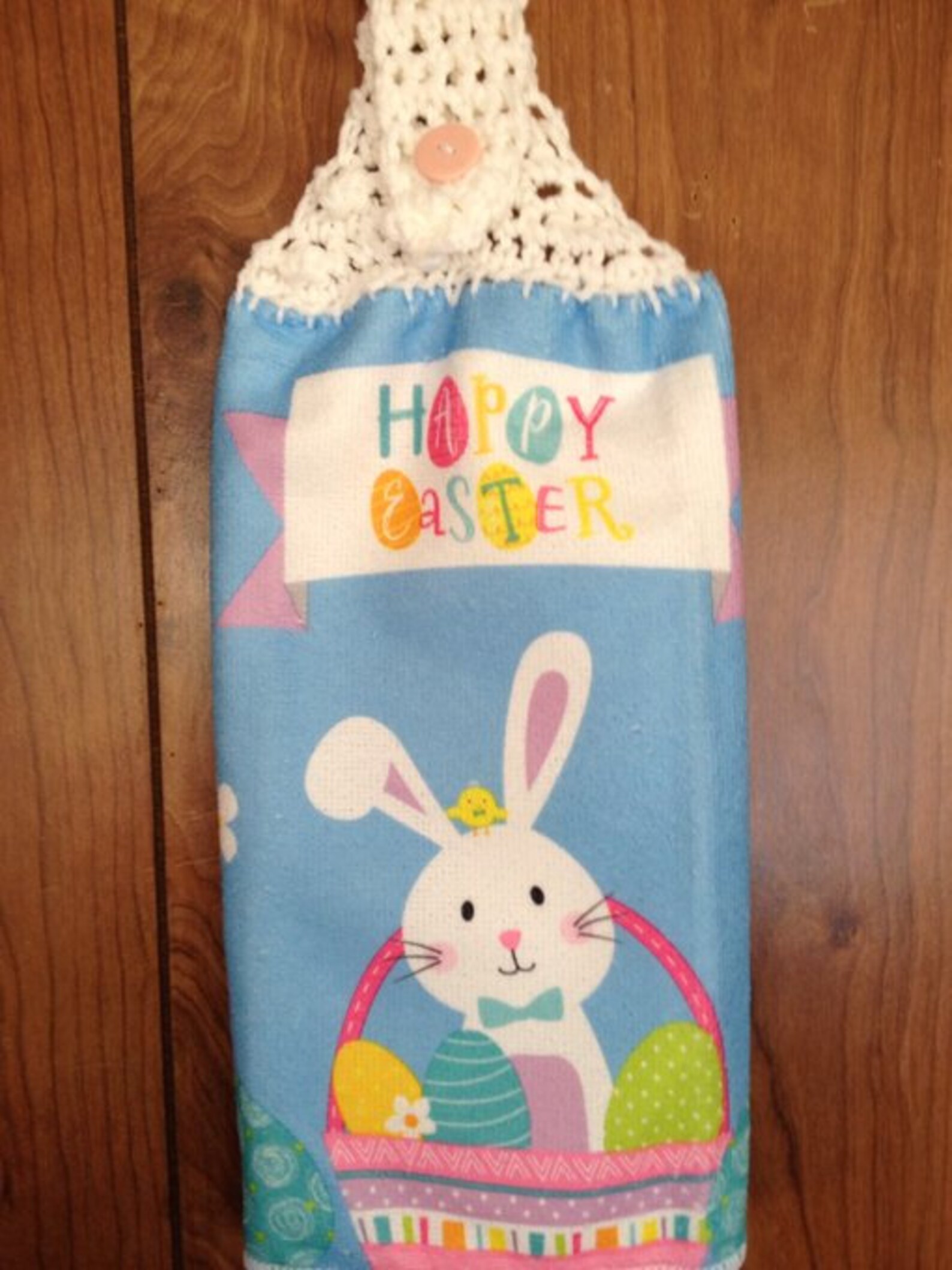 Towel Topper of HAPPY EASTER BUNNY Hanging Kitchen Dish towel Etsy
