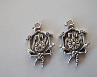 Antique Silver CUCKOO CLOCK charms Set of 2 Pattern B