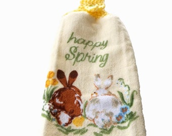 HAPPY SPRING Rabbits Easter Extra Thick Crochet Towel Kitchen Towel