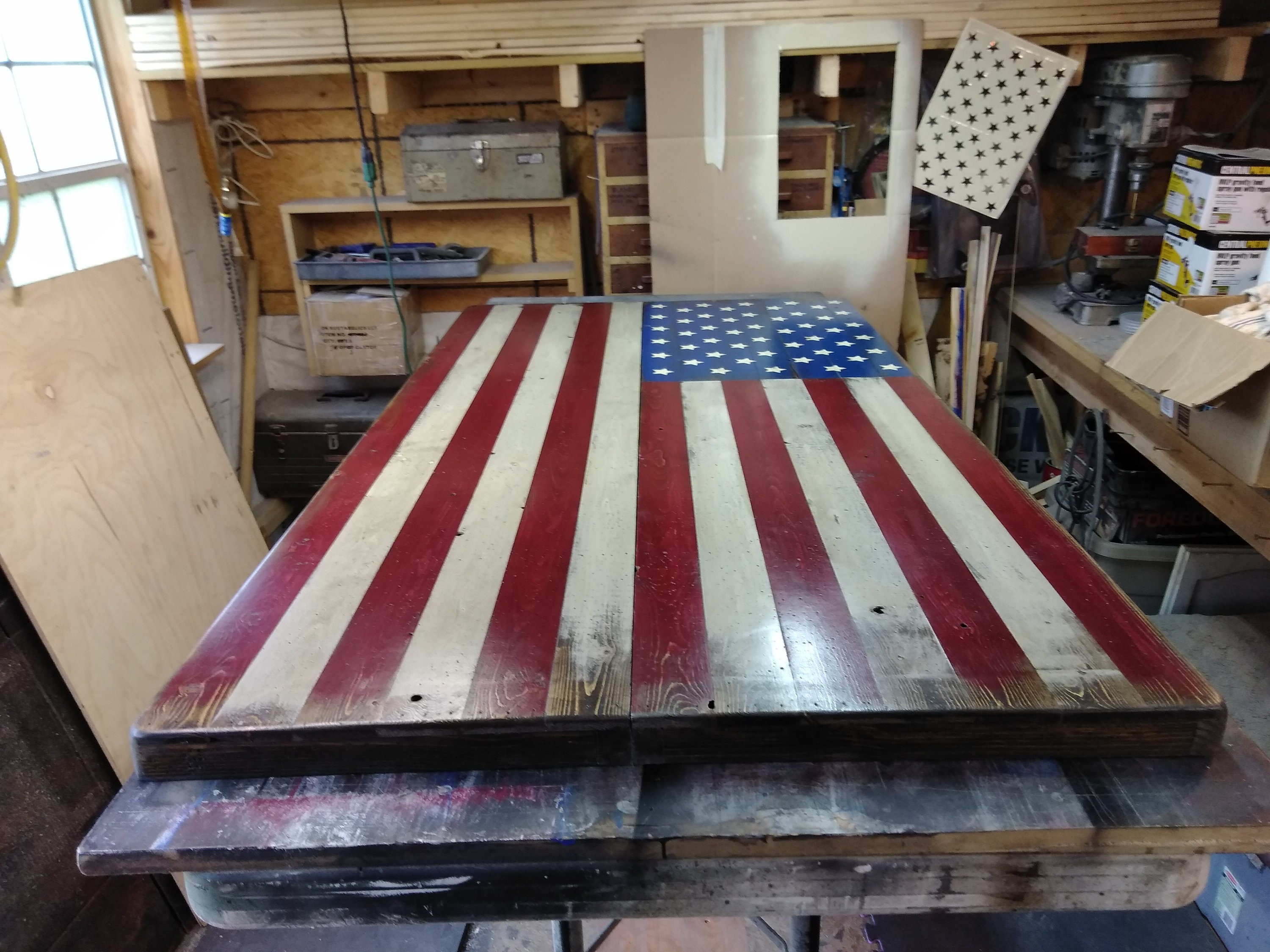 Extra Large 6 Foot Slat Wood Flag Shiplap Rustic American Wooden Wall Art