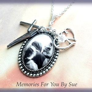 Oval Vintage Style Silver Custom Picture Pendant Necklace,Personalized Photo Necklace with Charms,Personalized Memorial Necklace,Photo Gift image 3