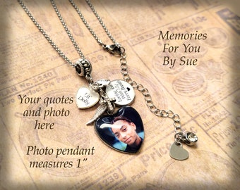 Silver Heart Picture Necklace-Custom Charm with Picture-Photo Gifts-Personalized Jewelry for Mom-In Loving Memory-Memorial Gift-Keepsake