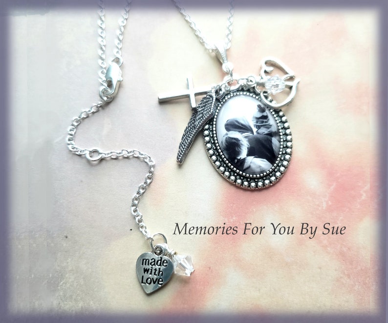 Oval Vintage Style Silver Custom Picture Pendant Necklace,Personalized Photo Necklace with Charms,Personalized Memorial Necklace,Photo Gift image 6