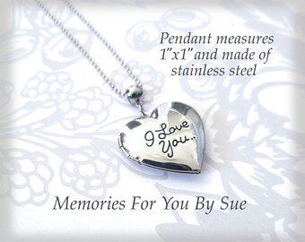 Stainless Steel Heart "I Love You" Photo Locket Necklace,Personalized Picture Pendant,Custom Photo Frame Charm,Keepsake,Wife Anniversary