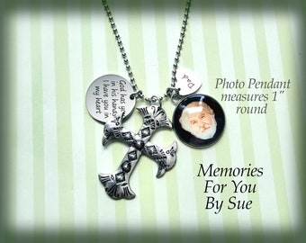 Personalized Mens Necklace with Cross-Stainless Steel Photo Pendant-Silver Chain Custom Necklace for Men-Men Boyfriend Dad Gift-Loss of Dad