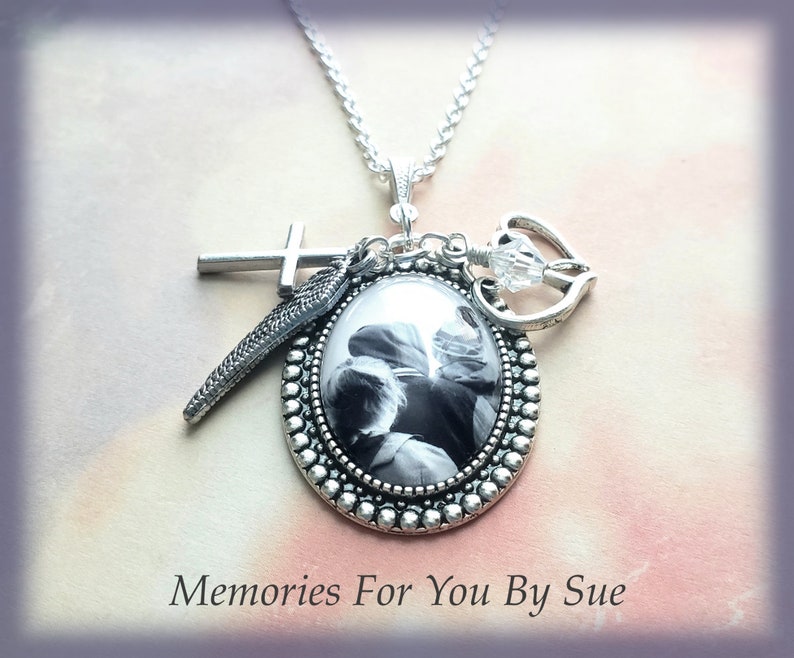 Oval Vintage Style Silver Custom Picture Pendant Necklace,Personalized Photo Necklace with Charms,Personalized Memorial Necklace,Photo Gift image 5