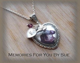 Silver Heart Photo Pendant Necklace,Personalized Pet Necklace,Pet Loss Gift,Pet Memorial Jewelry,Custom Pet Necklace,Pet Remembrance Jewelry