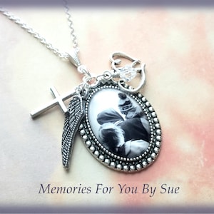 Oval Vintage Style Silver Custom Picture Pendant Necklace,Personalized Photo Necklace with Charms,Personalized Memorial Necklace,Photo Gift image 1